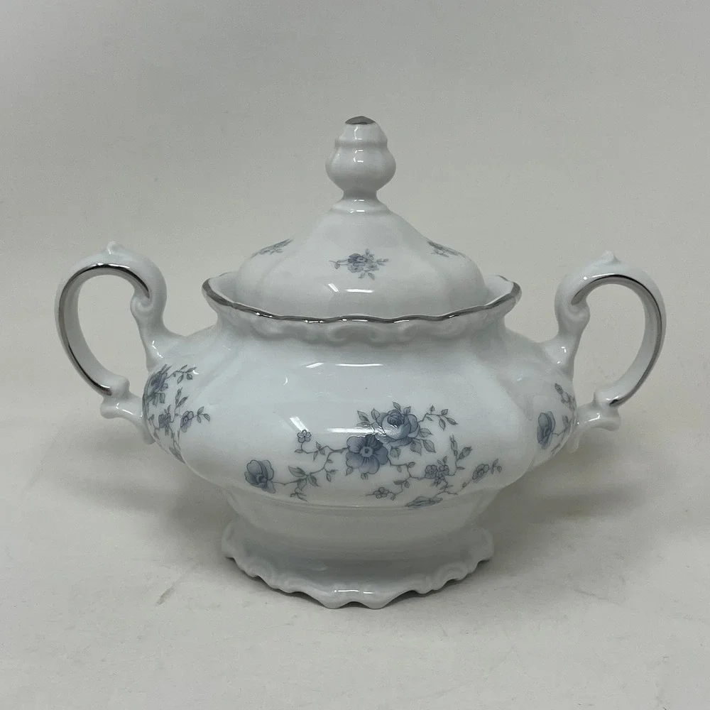 Johann Haviland Blue Garland Sugar Bowl with Lid Bavaria Germany Fine China
